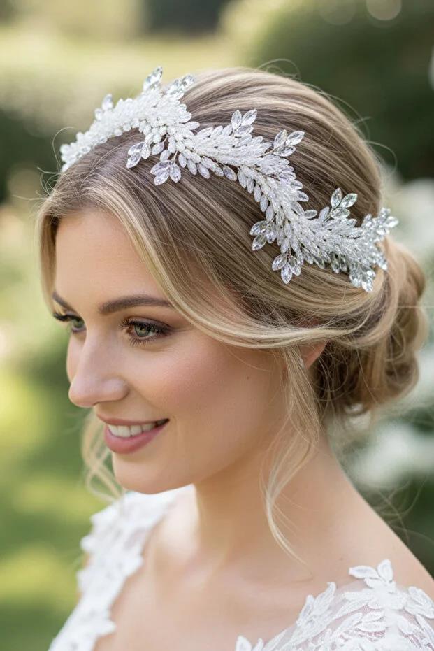 Gelin Tacı Kristal Taşlı El Yapımı Lüks Gelin Saç Aksesuarı Nişan Ve Nikah Tacı