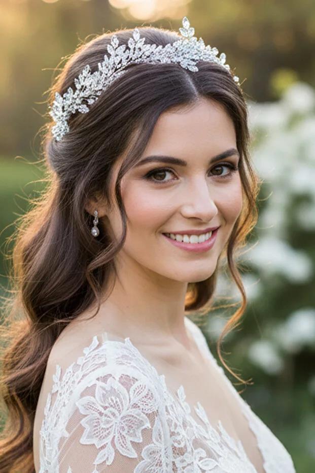 Gelin Tacı Kristal Taşlı El Yapımı Lüks Gelin Saç Aksesuarı Nişan Ve Nikah Tacı