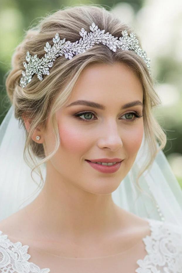 Gelin Tacı Kristal Taşlı El Yapımı Lüks Gelin Saç Aksesuarı Nişan Ve Nikah Tacı