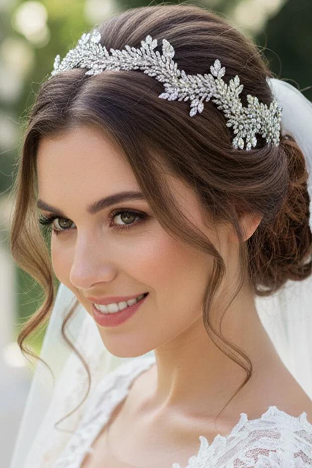 Gelin Tacı Kristal Taşlı El Yapımı Lüks Gelin Saç Aksesuarı Nişan Ve Nikah Tacı
