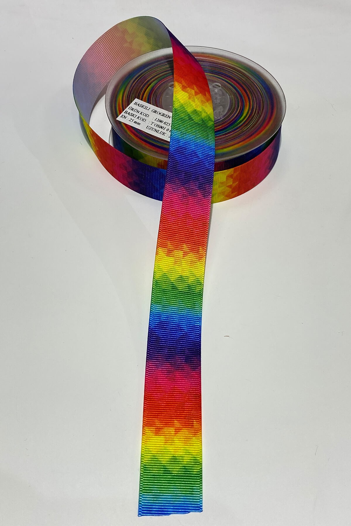 Gökkuşağı Baskılı Groğren Kurdele 1 mt 2,5 cm Rengarenk