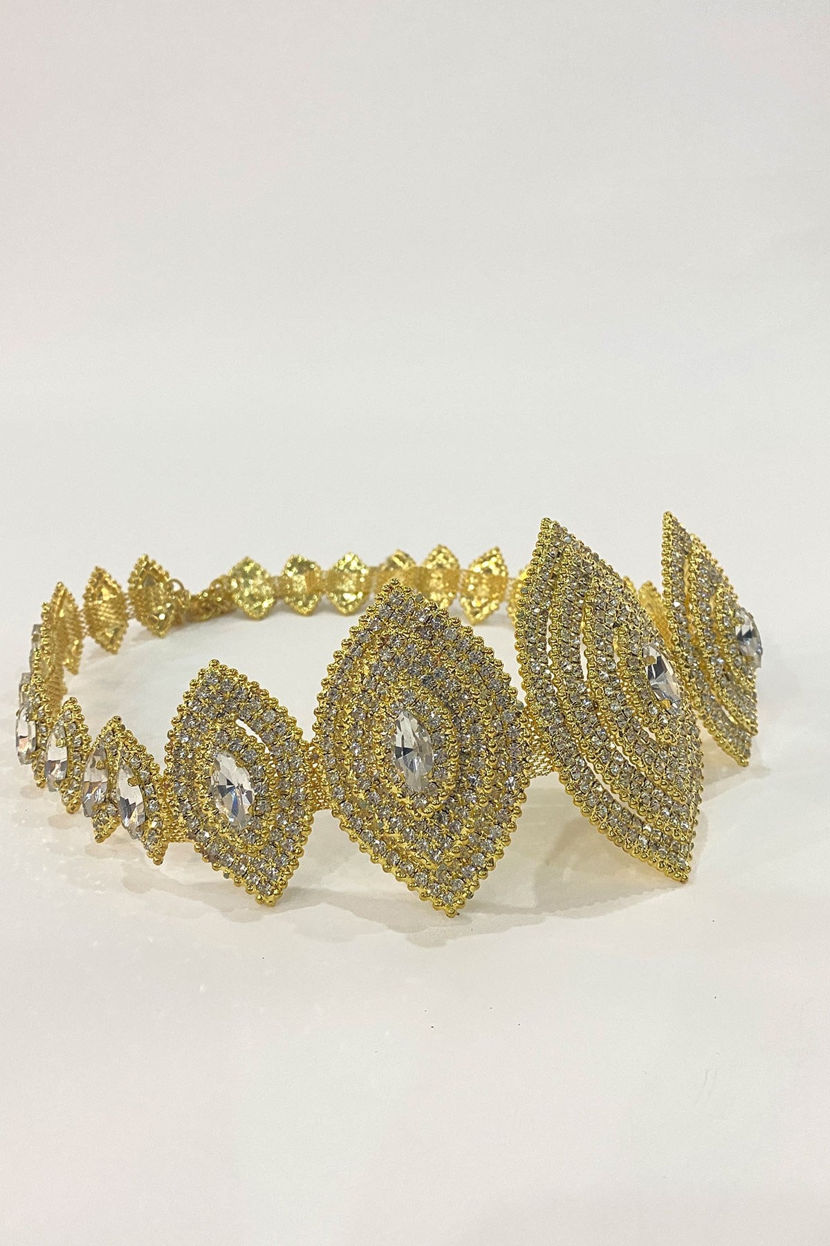 Gold Abiye Baklava Motifli Taşlı Kemer