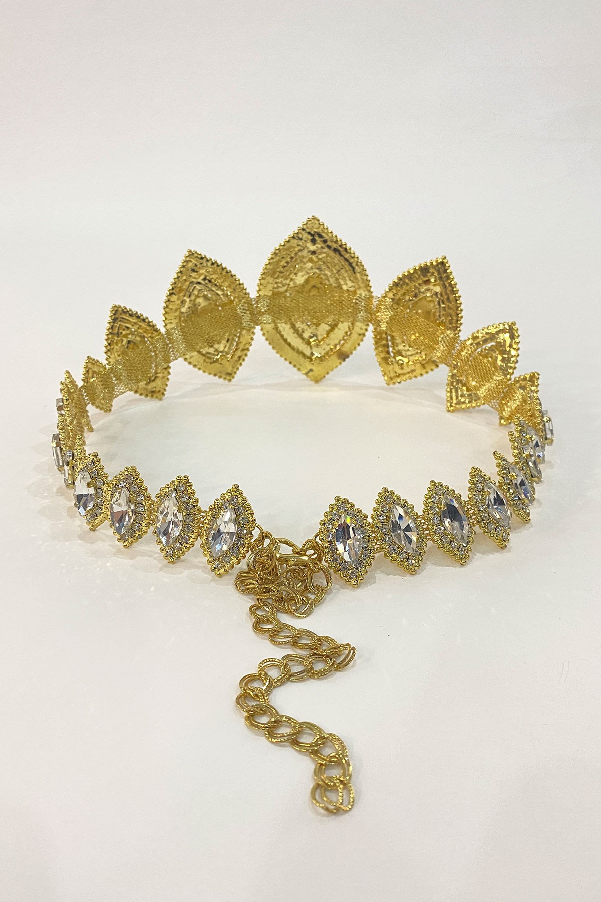 Gold Abiye Baklava Motifli Taşlı Kemer