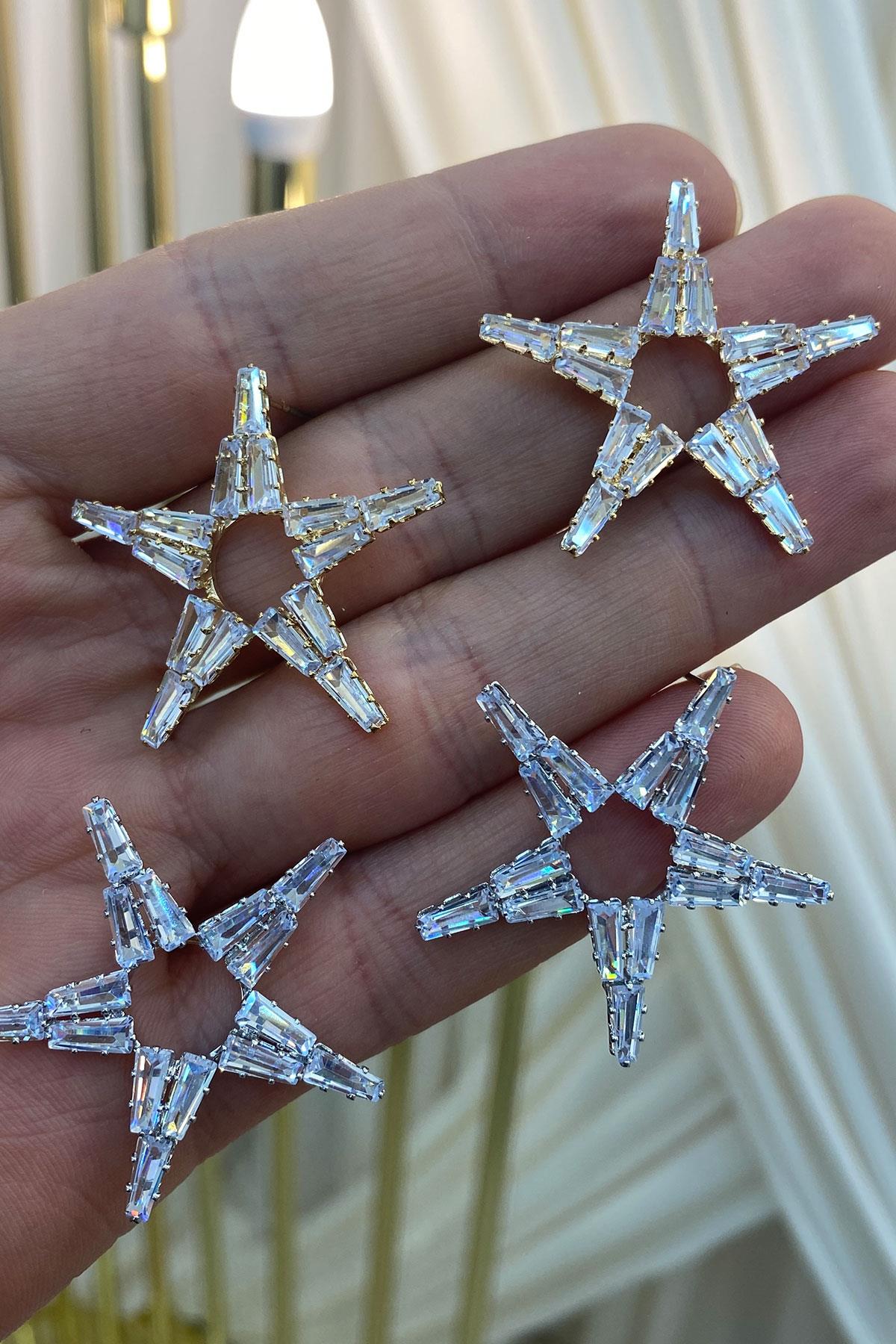 Gold Baget Zirkon Taşlı Abiye Parlak Küpe