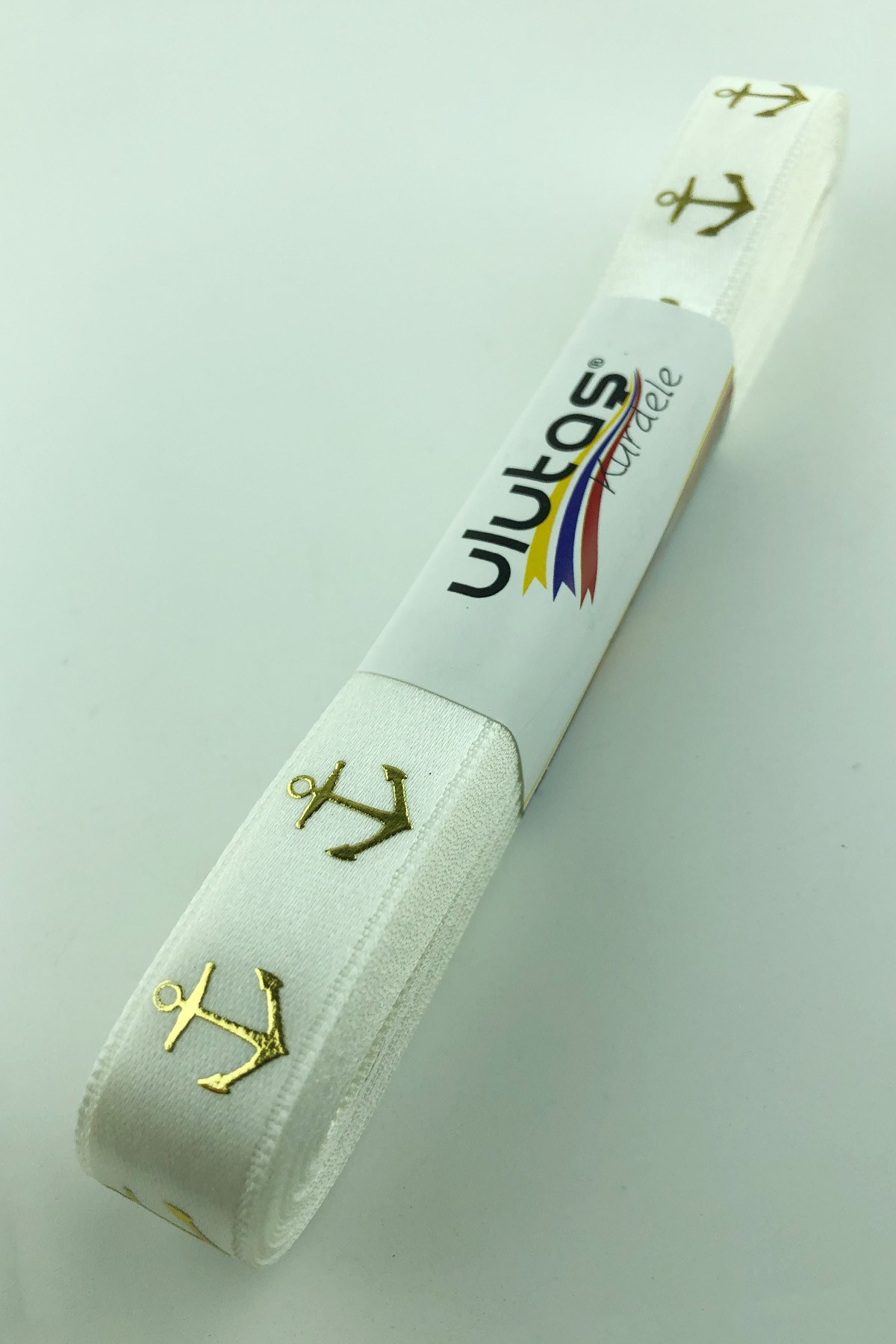 Gold Çapa Varak Baskılı Saten Kurdele 1,5 cm