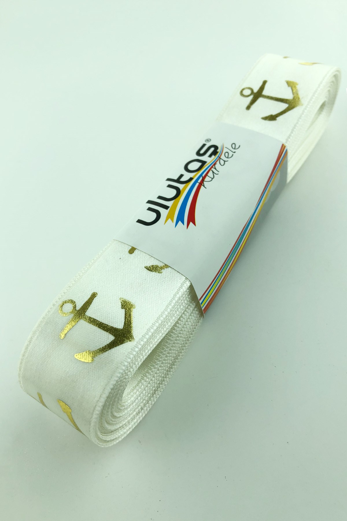 Gold Çapa Varak Baskılı Saten Kurdele 2,5 cm