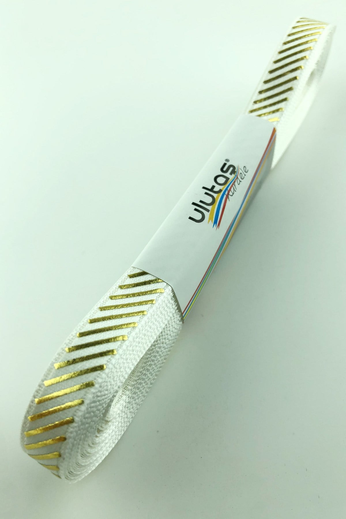 Gold Cross Leaf Printed Satin Ribbon 1 cm