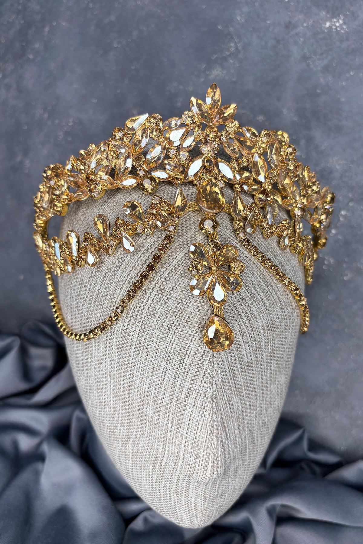 Gold Dali Headband Dangle Bridal Henna Crown Hair Accessory