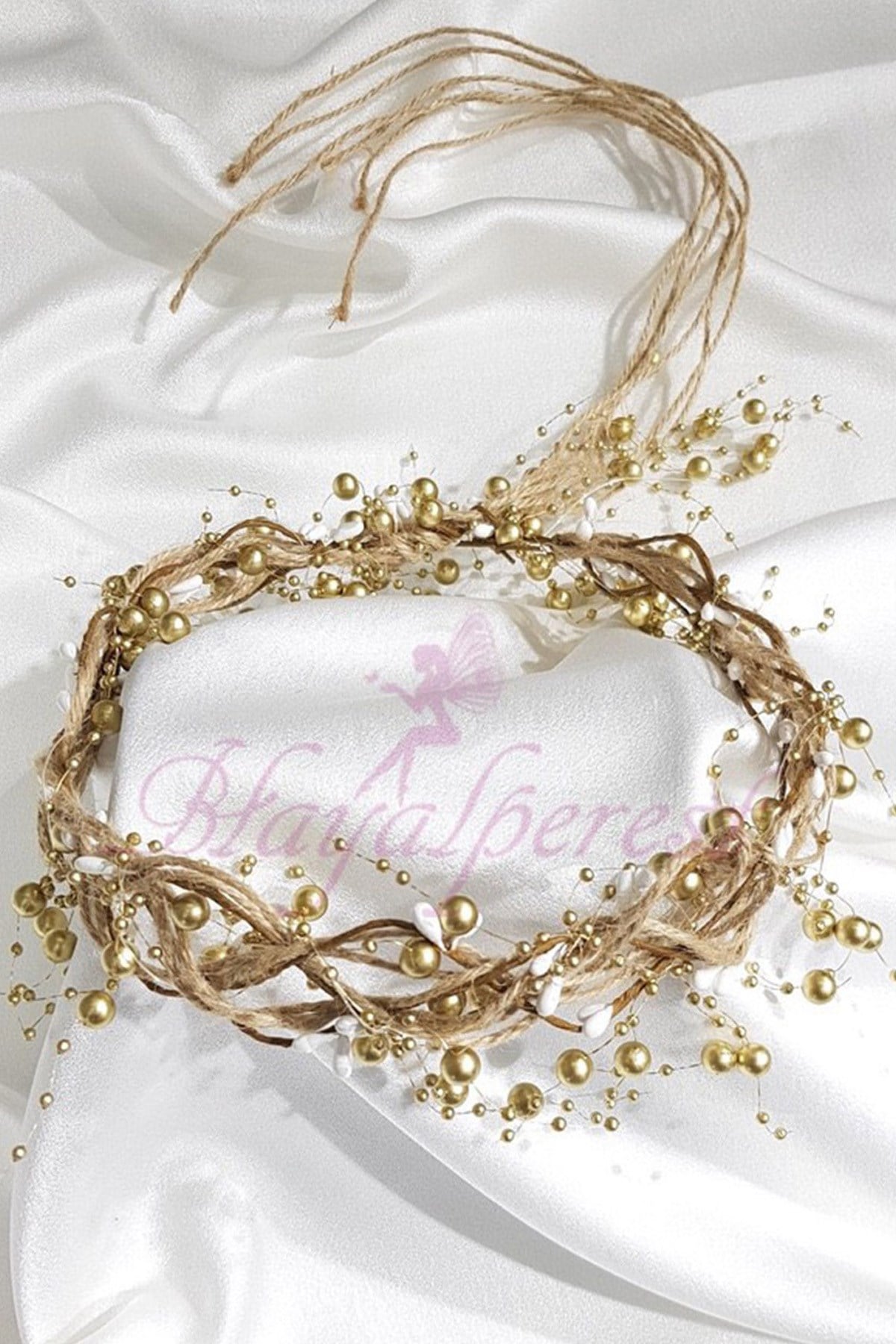 Straw Crown with Gold Pearls