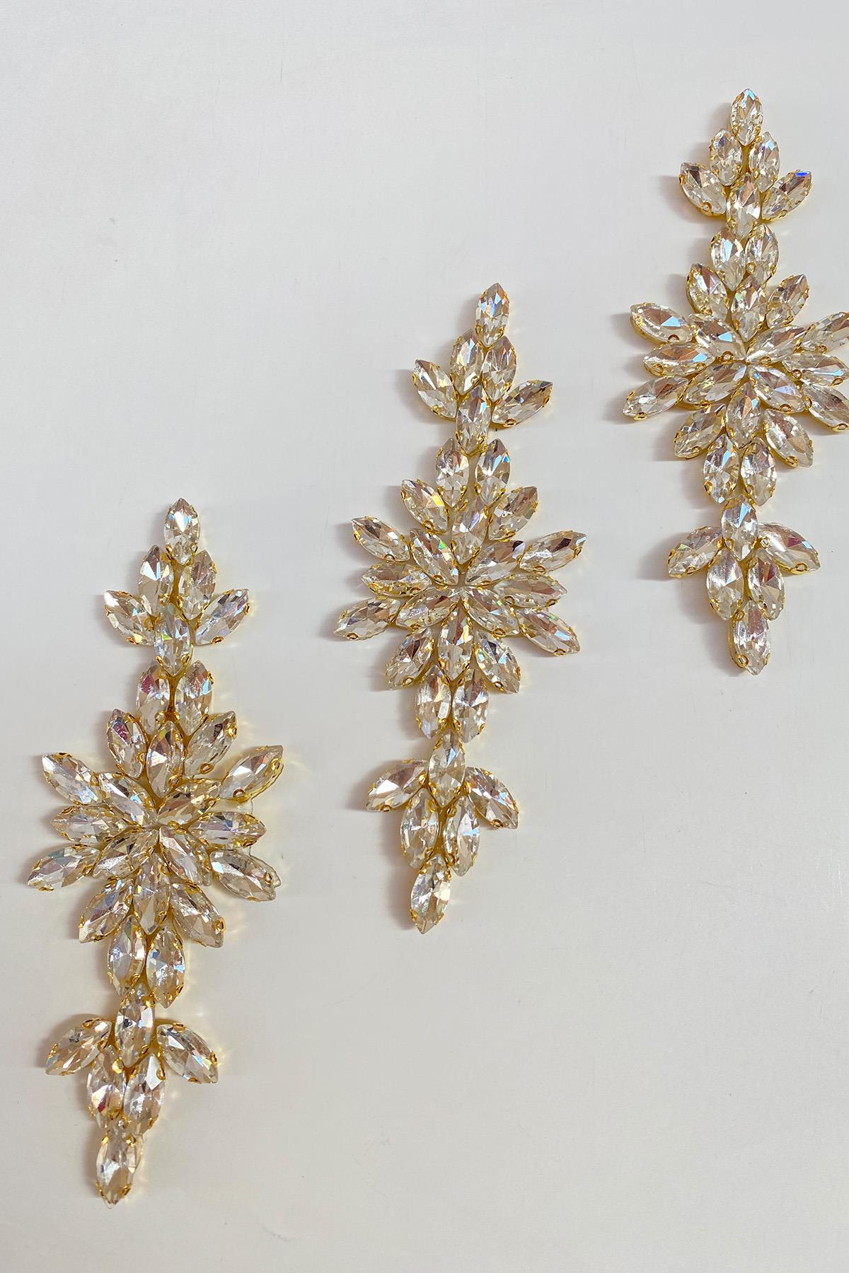 Gold Mekik Taşlı Ütüyle Yapışan Parlak Taşlı Aplik