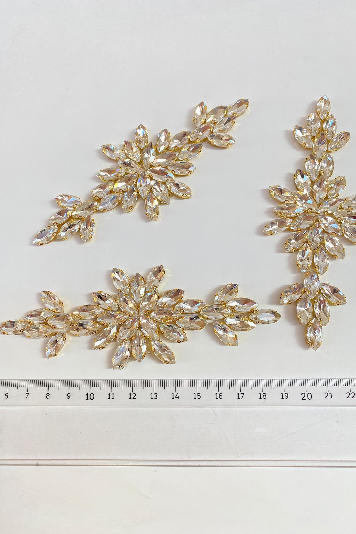 Gold Mekik Taşlı Ütüyle Yapışan Parlak Taşlı Aplik