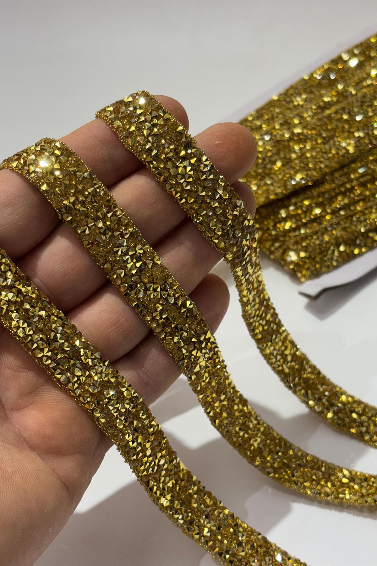 Gold Colored Iron-On Strip Stone Beads 1.5 cm