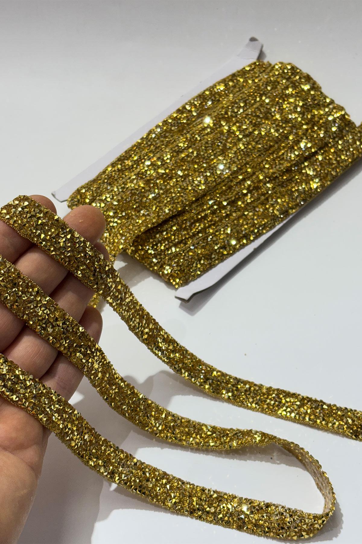Gold Colored Iron-On Strip Stone Beads 1.5 cm