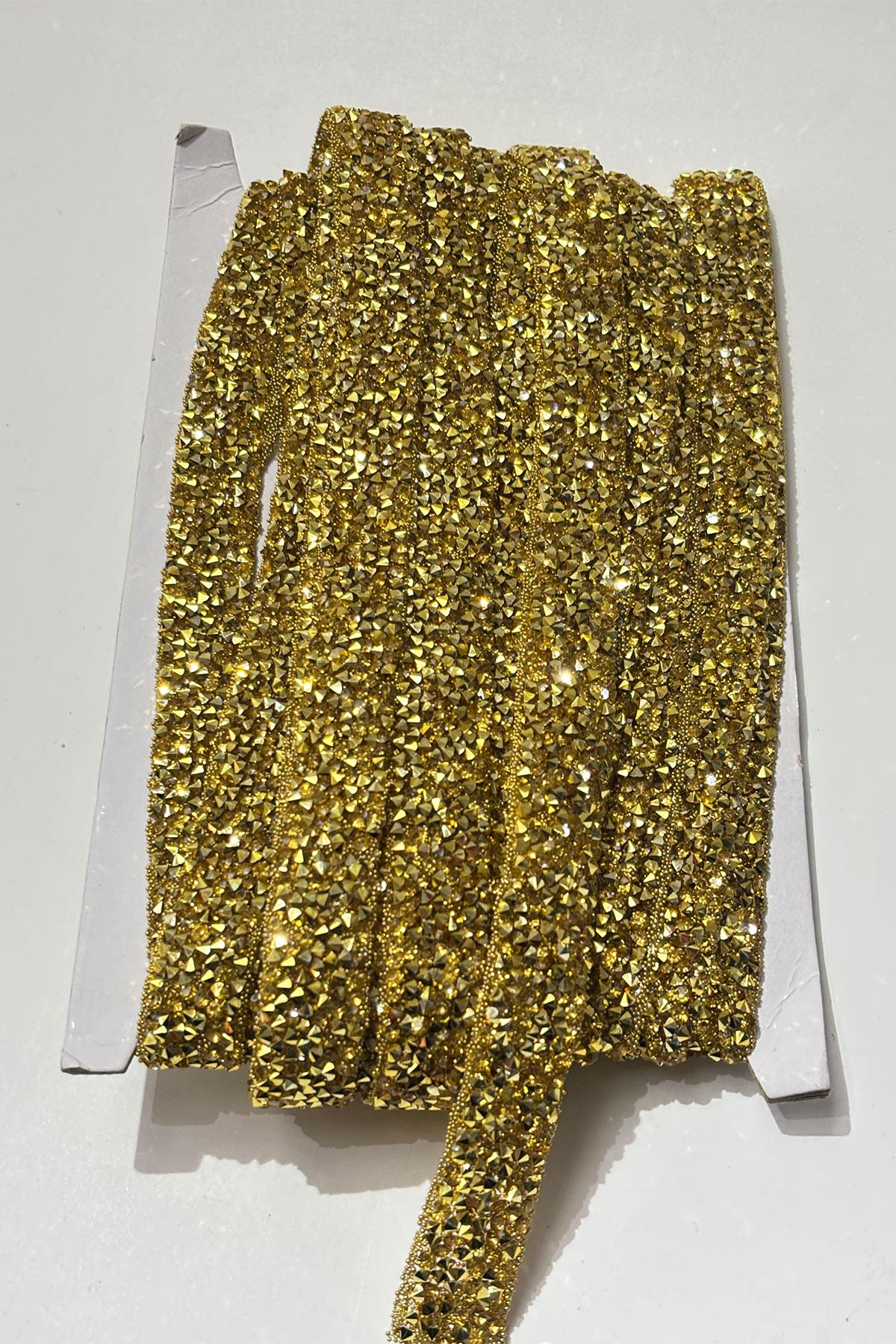 Gold Colored Iron-On Strip Stone Beads 1.5 cm