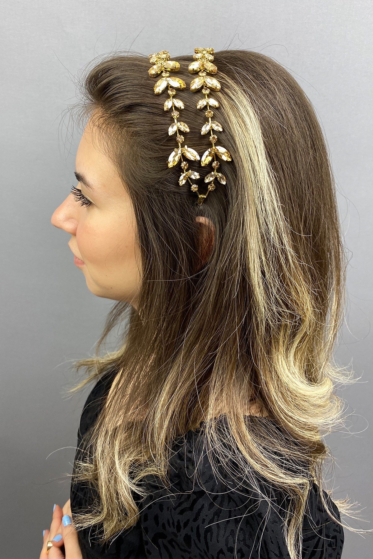 Gold Renk Alfa Kına Gelin Tacı