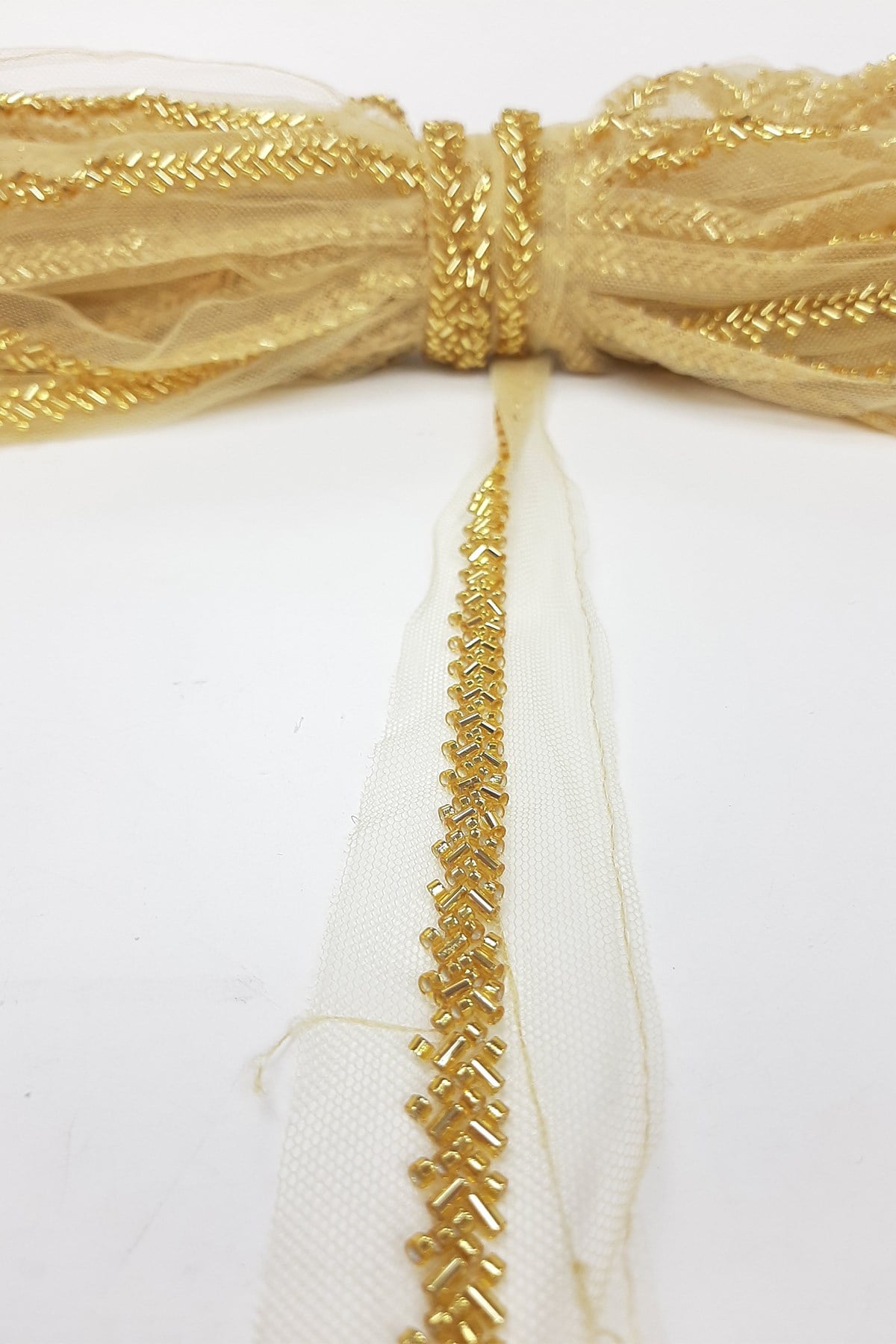 Gold Color Bead Embroidered Ribbon