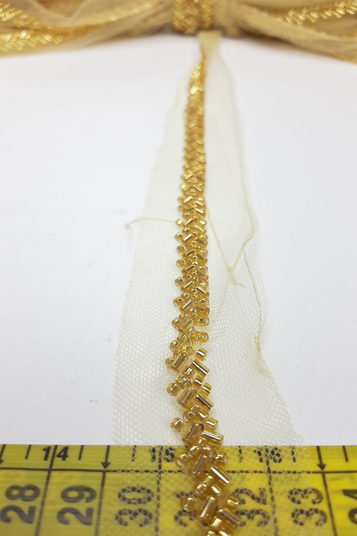 Gold Color Bead Embroidered Ribbon