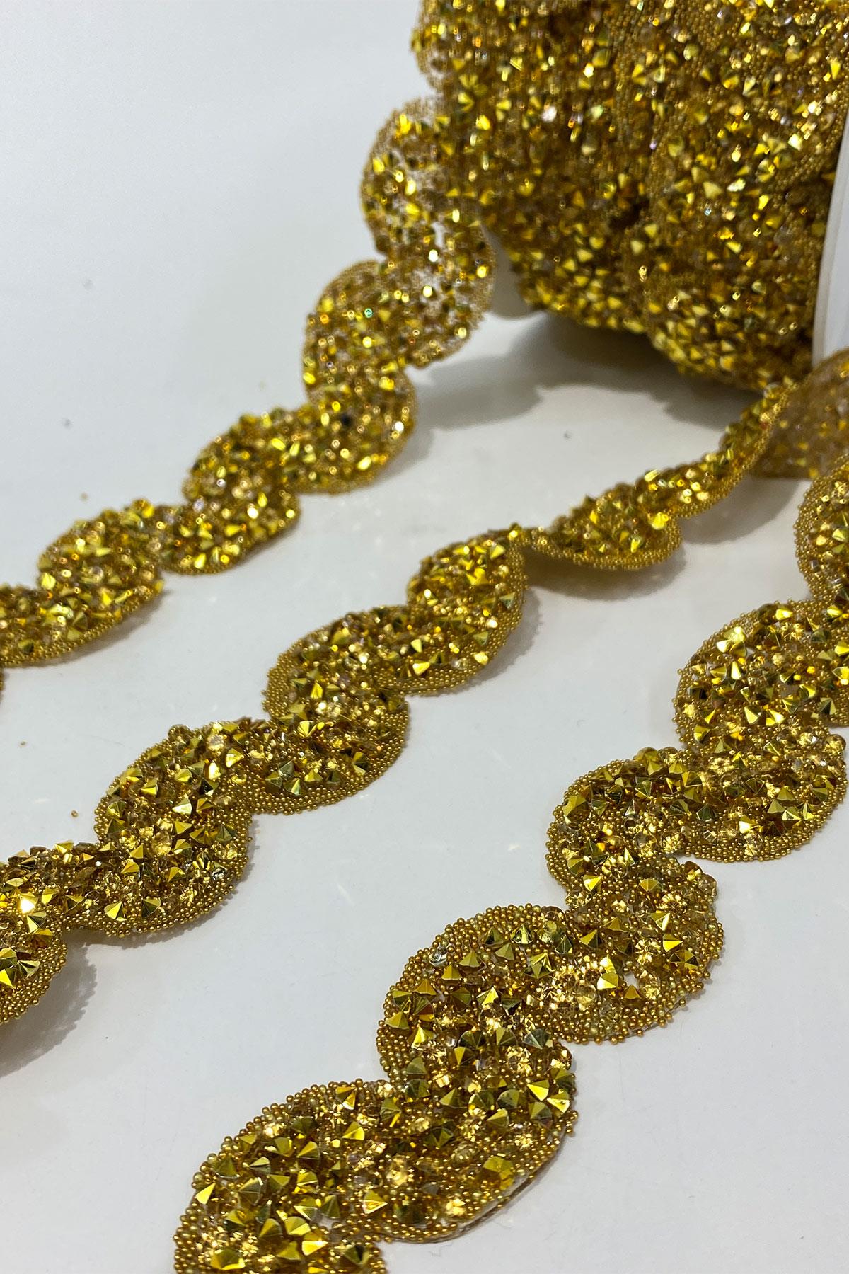 Gold Renk Su Yolu Desen Ütüyle Yapışan Şerit Aplik