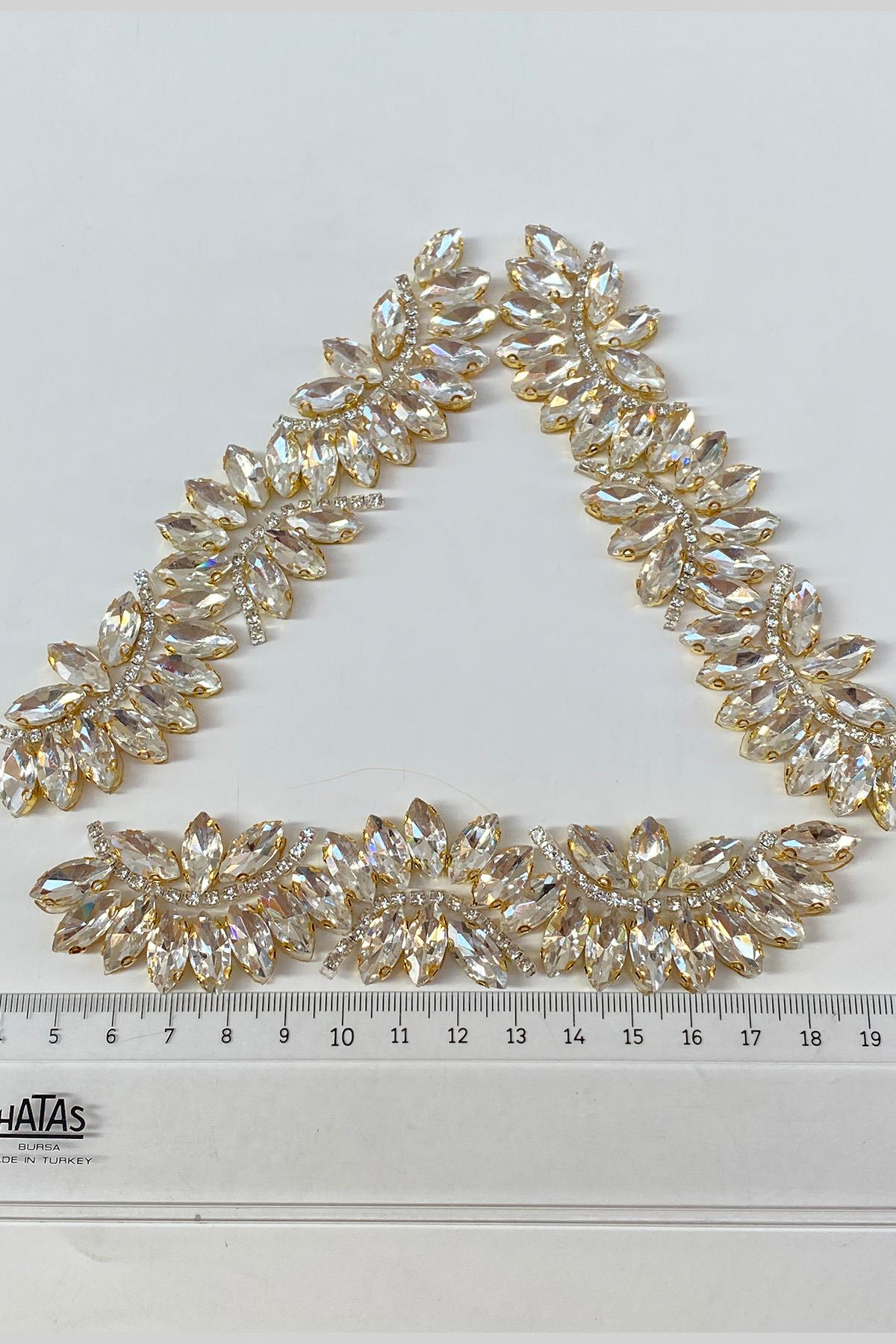 Gold Renk Su Yolu Motifli Ütüyle Yapışan Parlak Taşlı Aplik