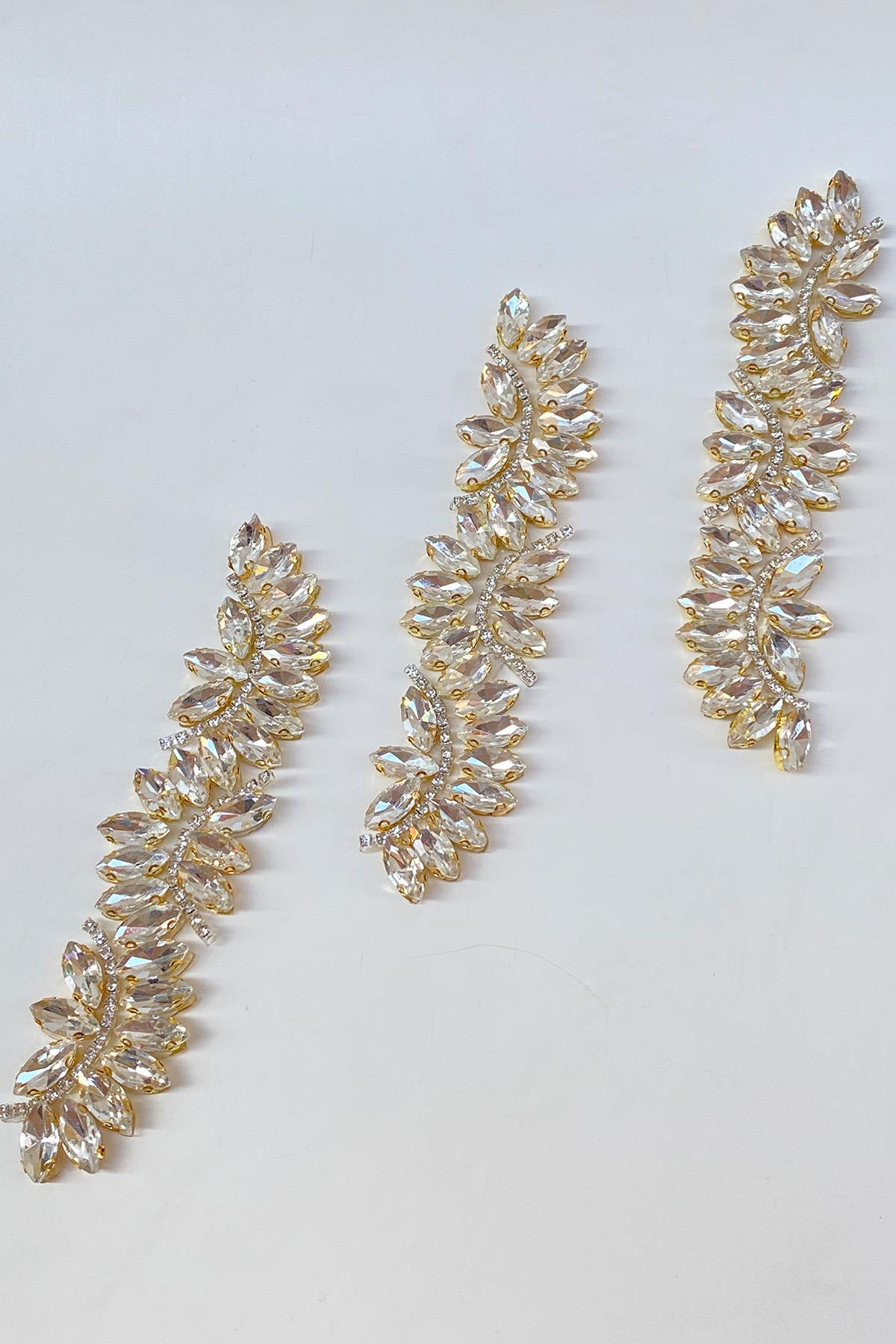 Gold Renk Su Yolu Motifli Ütüyle Yapışan Parlak Taşlı Aplik