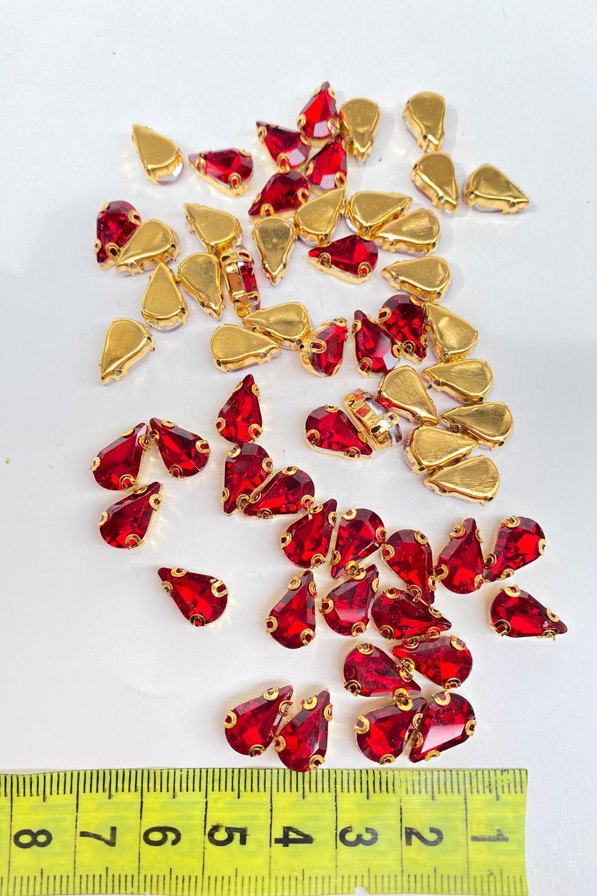 Gold Zeminli Dikme Parlak Cam Damla Boncuk 10 Adet