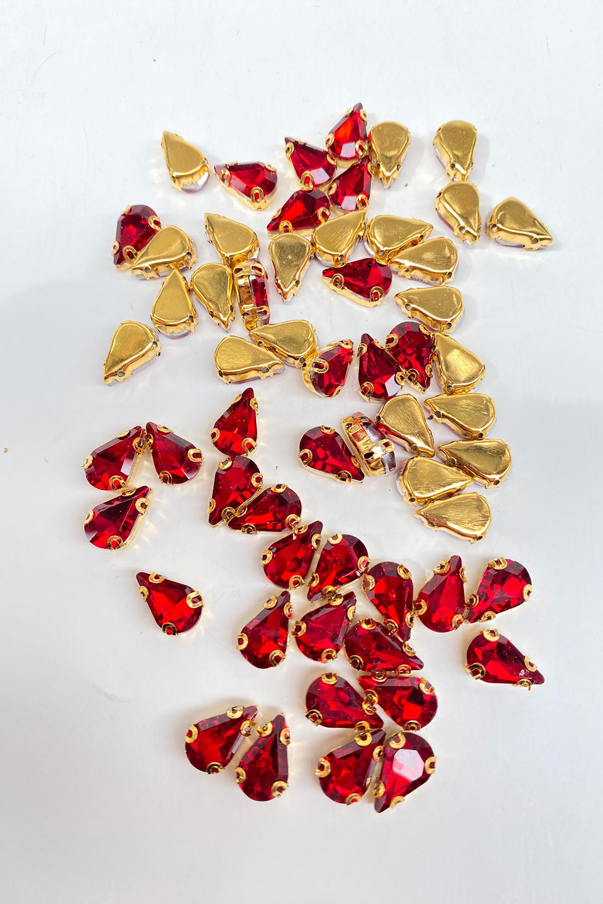 Gold Zeminli Dikme Parlak Cam Damla Boncuk 10 Adet