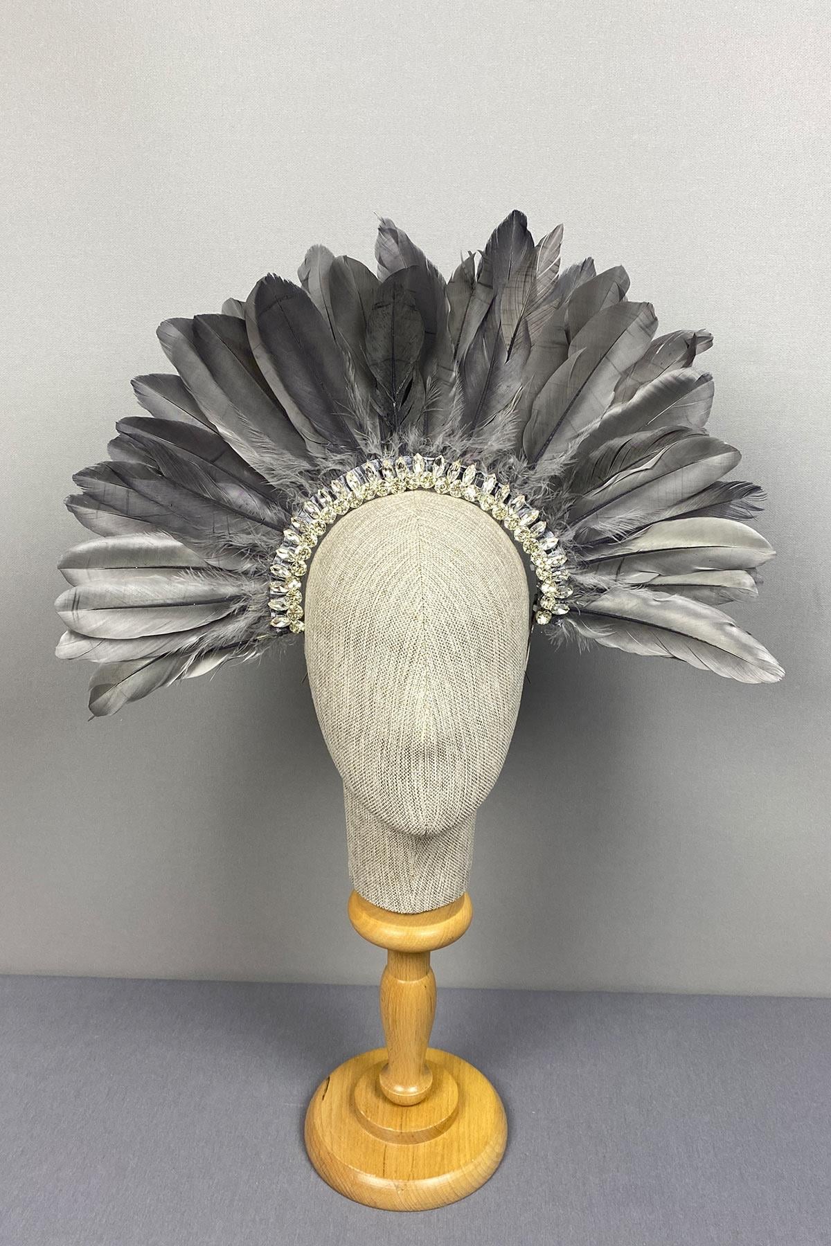 Gray Hera Feathered Stone Bridal Henna Crown Accessory