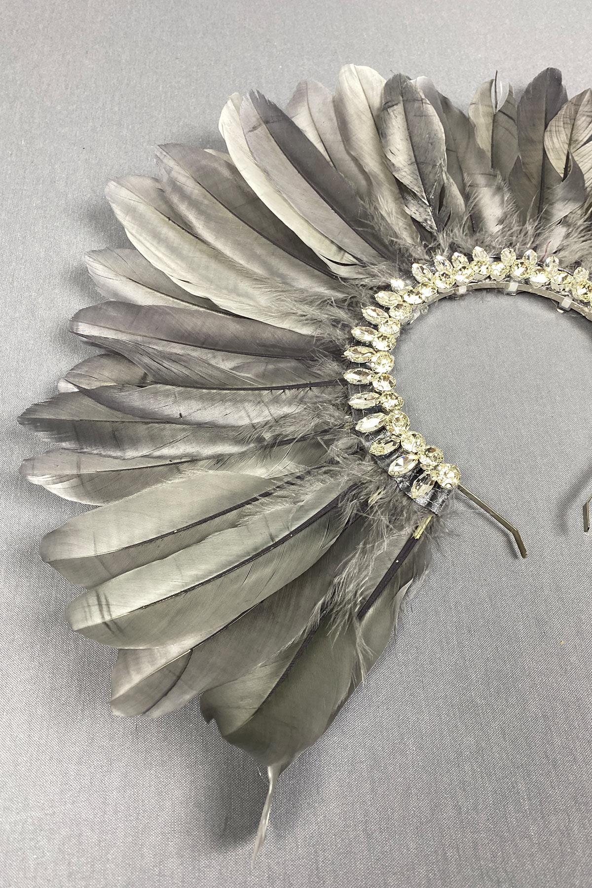 Gray Hera Feathered Stone Bridal Henna Crown Accessory