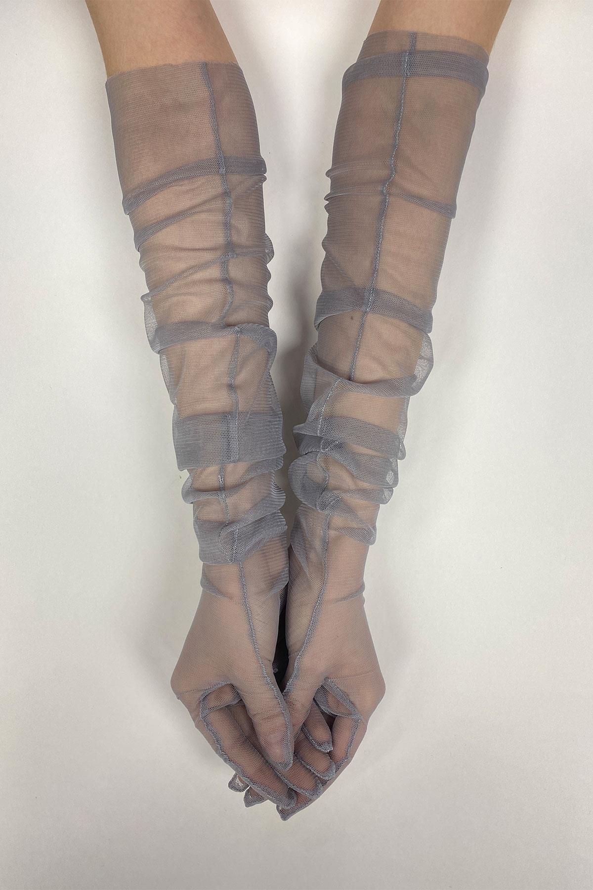 Gray Long Elegant Bridal Gloves Tulle Gloves Wedding/Wedding/Party Gloves