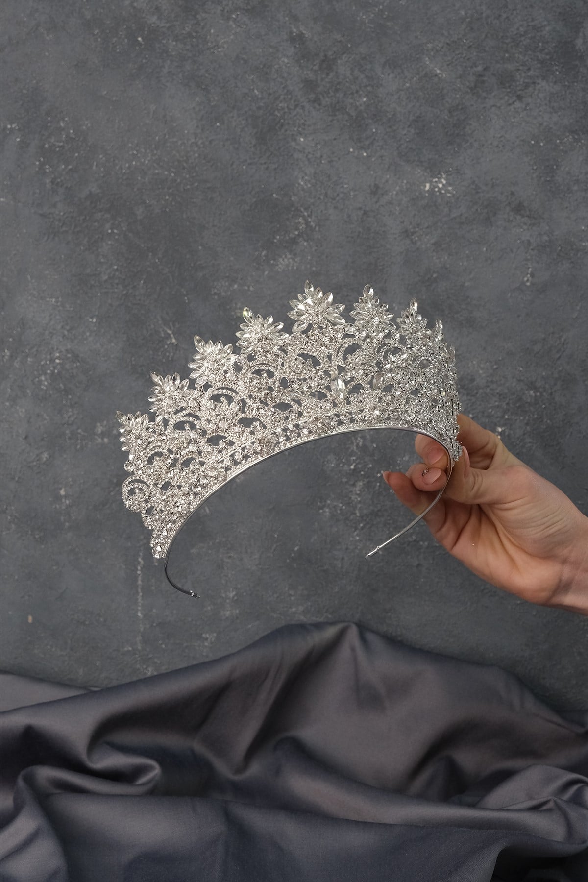 Silver Angelina High Stone Bridal Henna Crown
