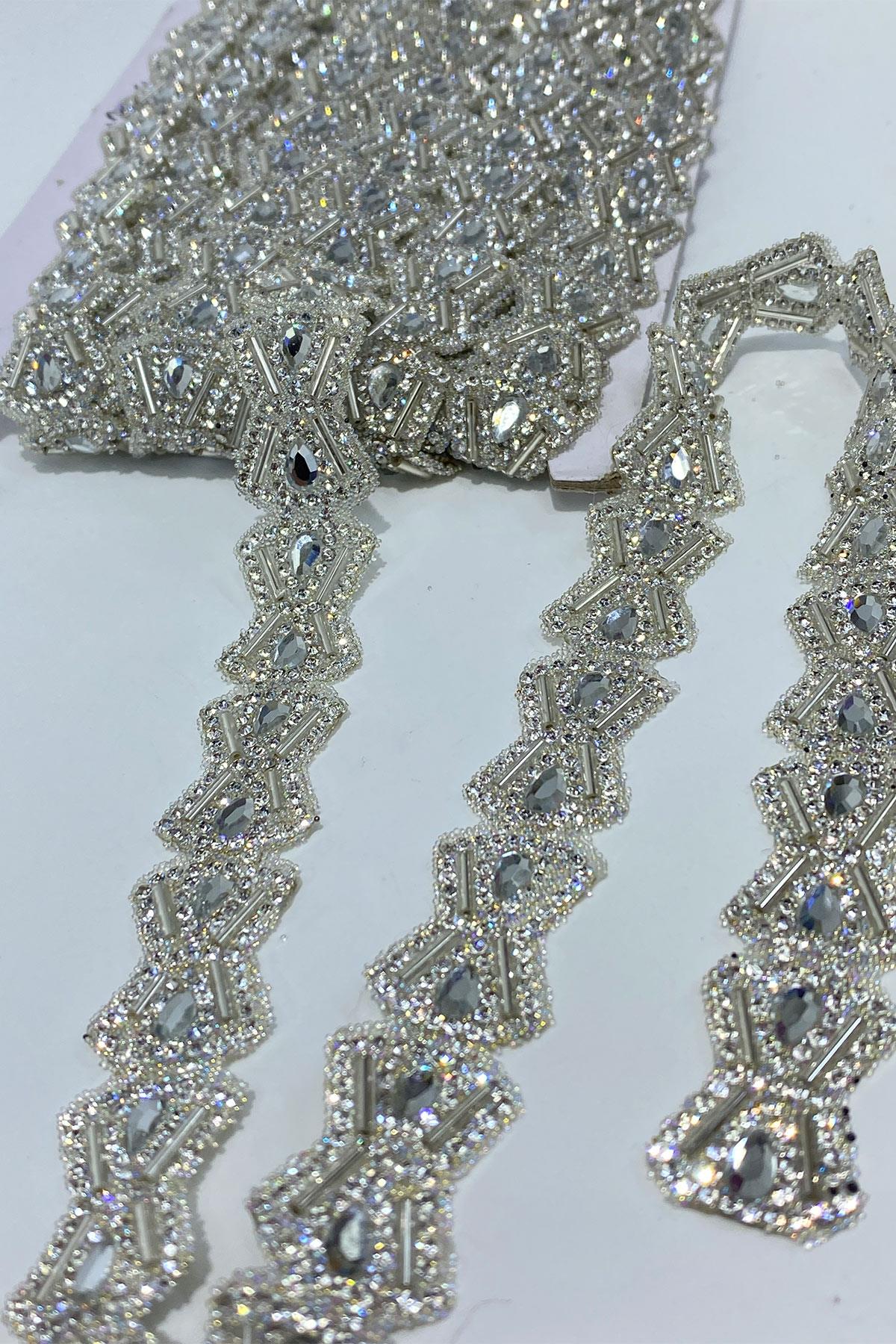 Silver Baklava Pattern Iron-On Strip Applique