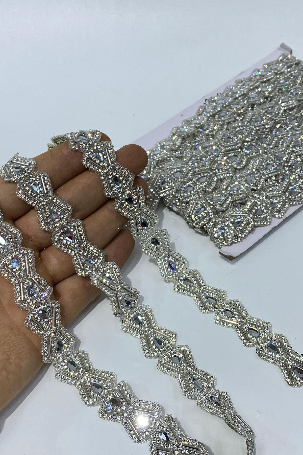 Silver Baklava Pattern Iron-On Strip Applique