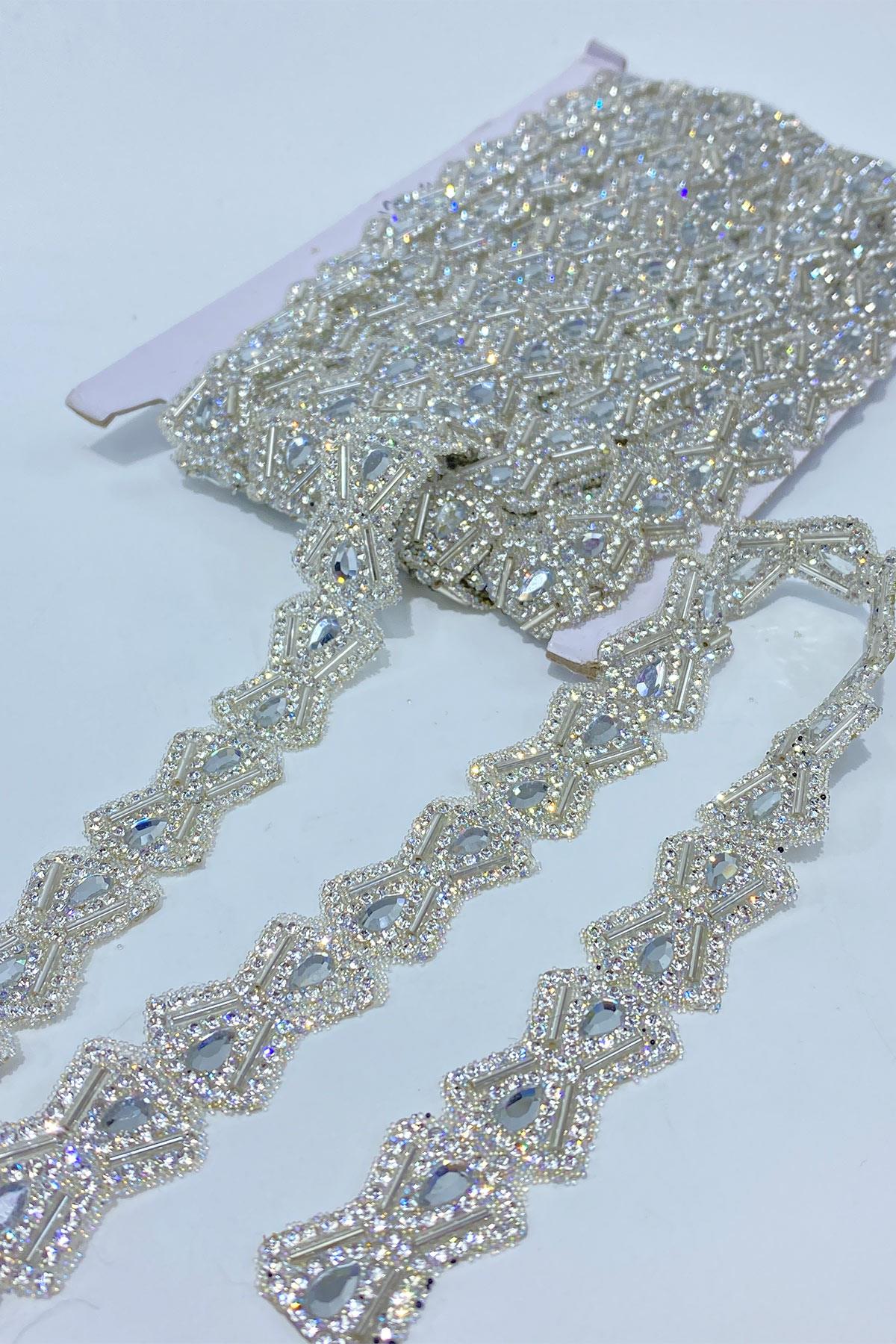Silver Baklava Pattern Iron-On Strip Applique