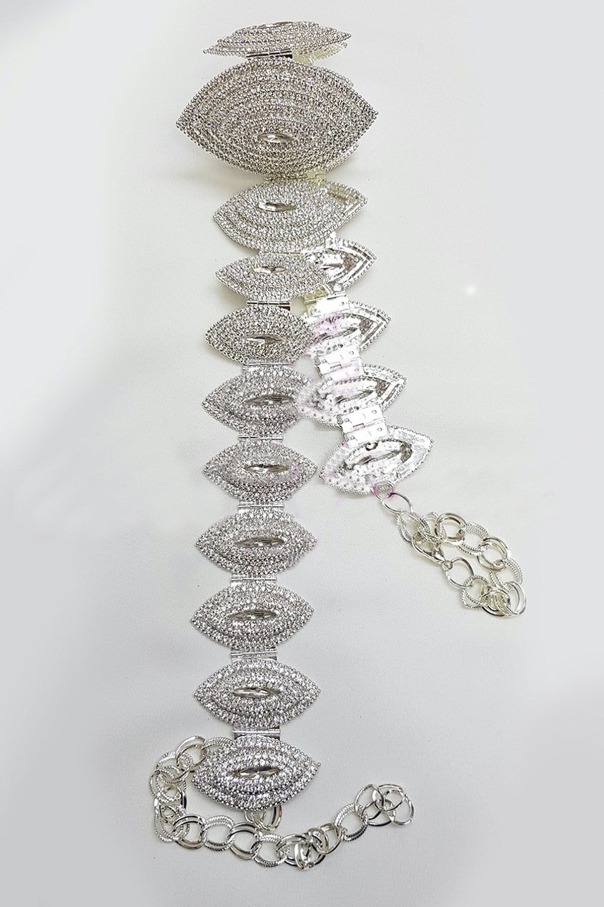 Silver Diamond Patterned Stone Belt