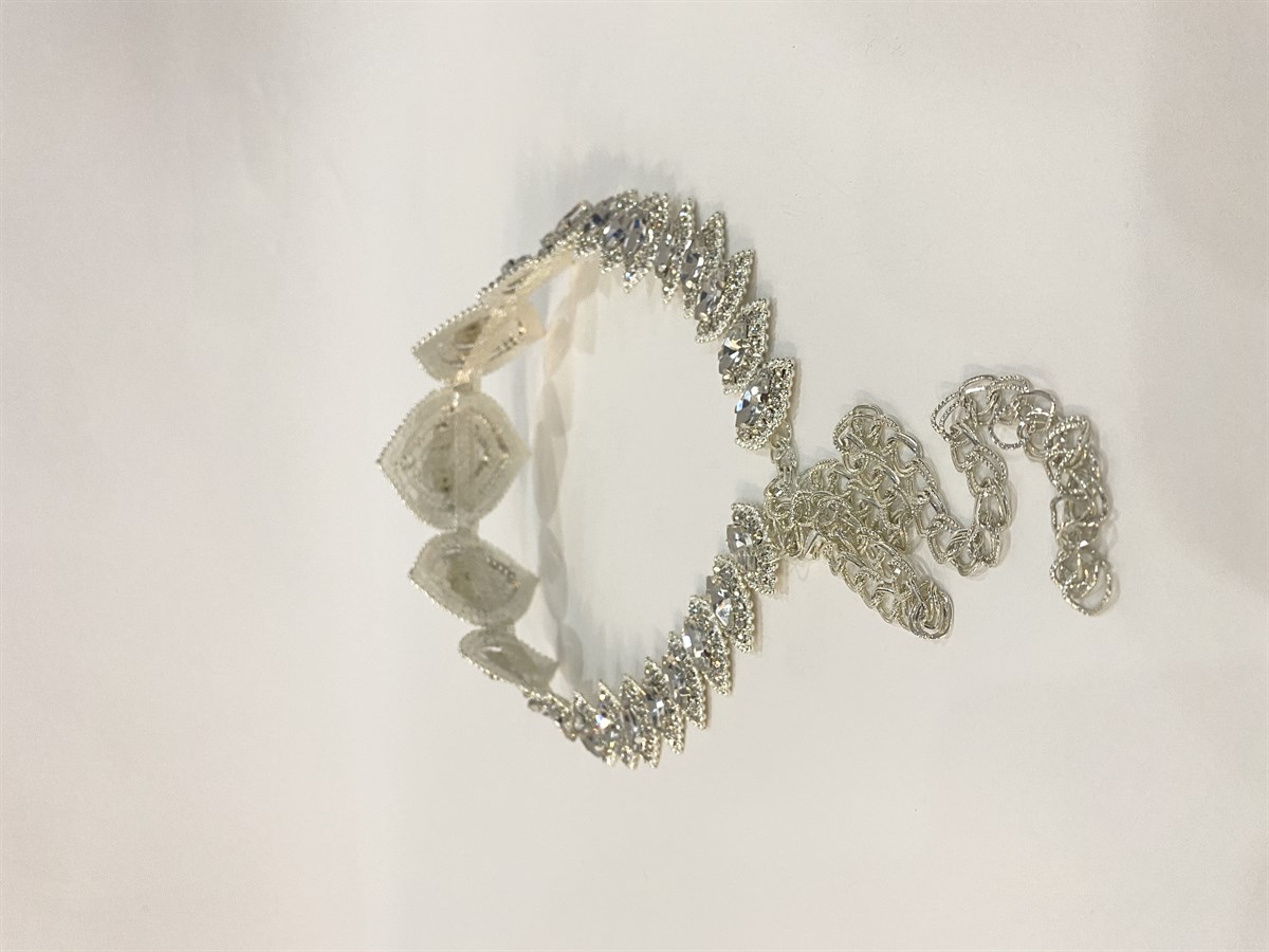 Silver Diamond Patterned Stone Belt