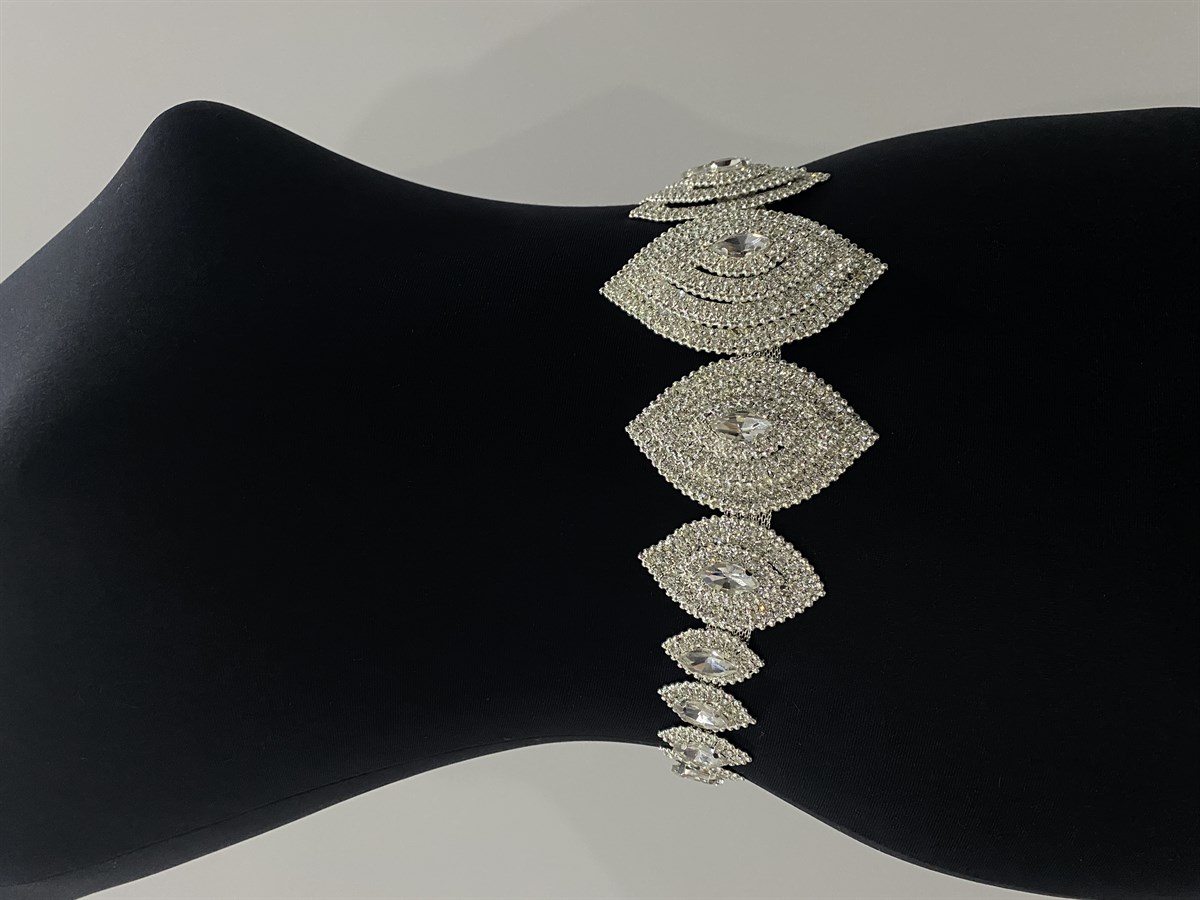 Silver Diamond Patterned Stone Belt