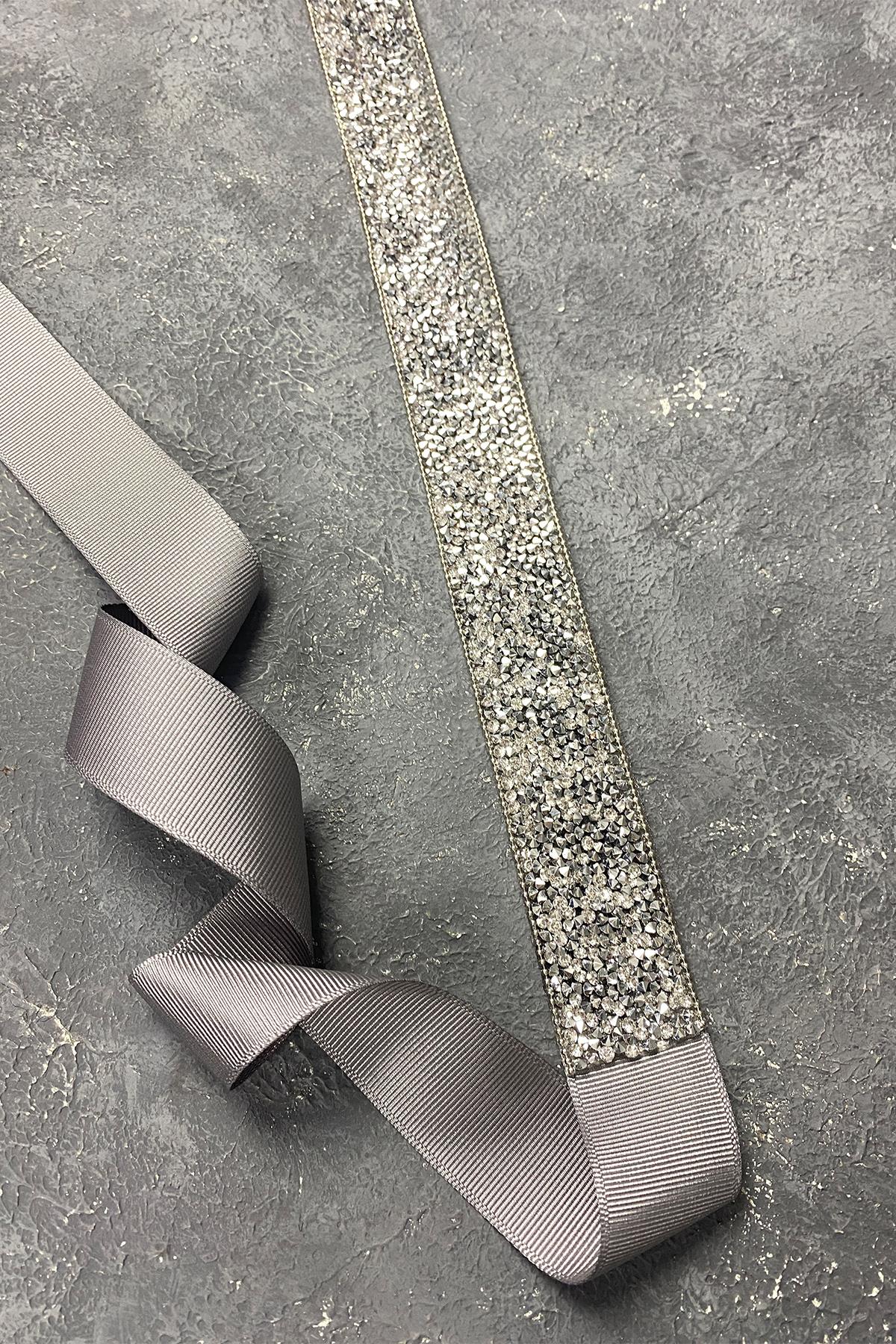 Silver Bead Embroidered Chain and Stone Evening Dress Waist Belt