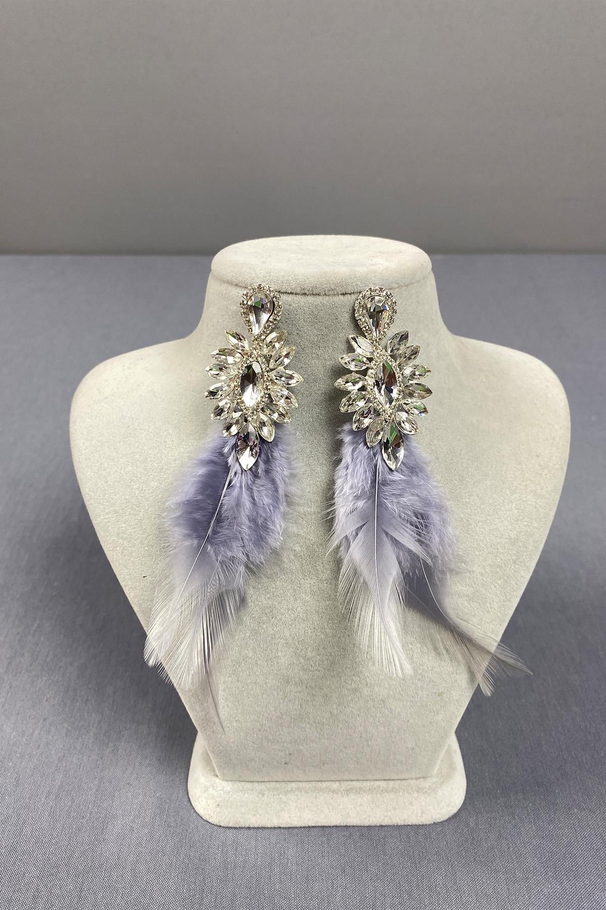 Silver Most Stylish Feather Special Invitation Prom Wedding Evening Dress Earrings