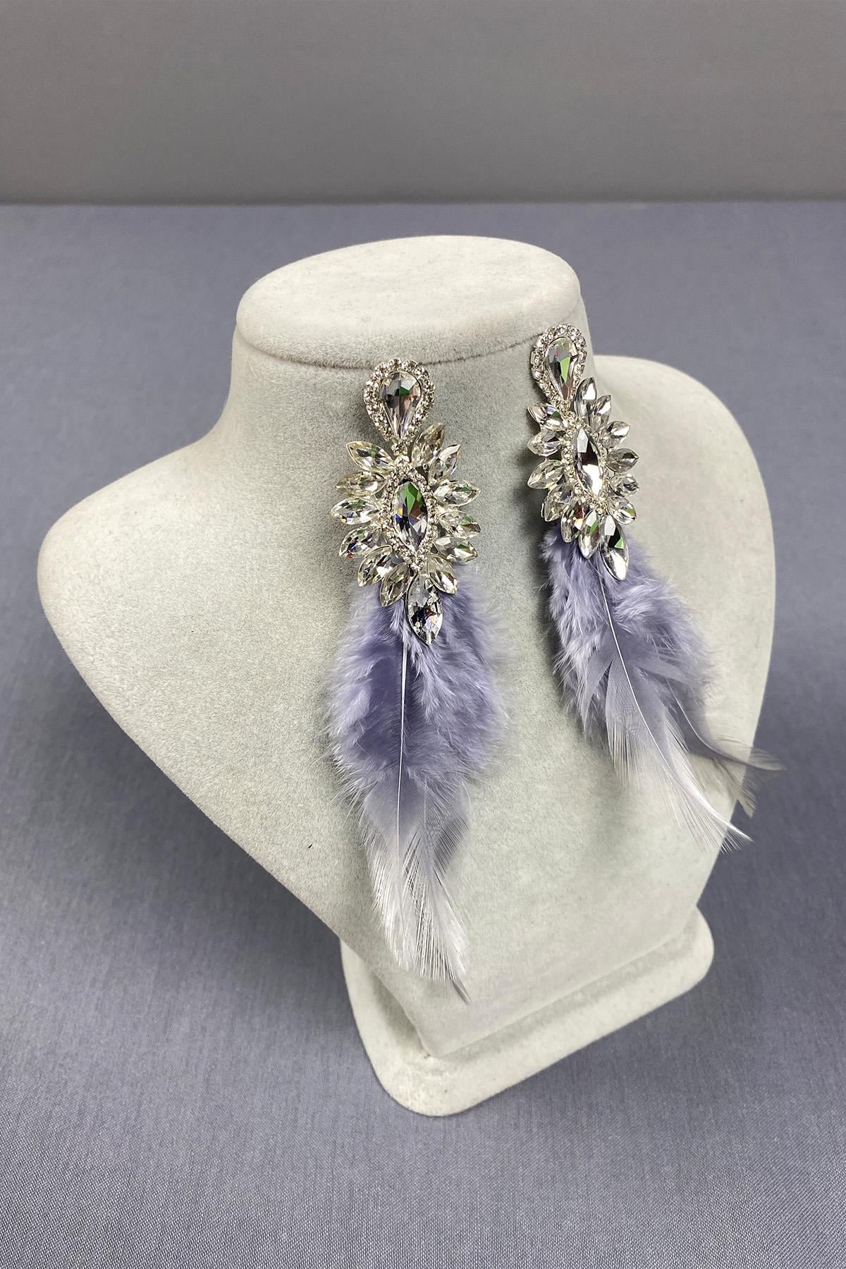 Silver Most Stylish Feather Special Invitation Prom Wedding Evening Dress Earrings