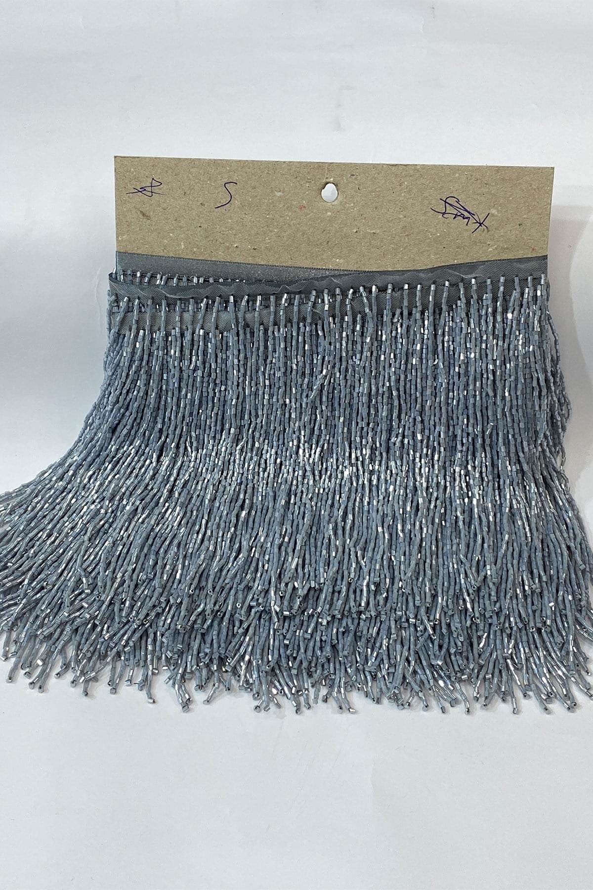 Gümüş Gri Boncuklu 15 cm Saçak Püskül