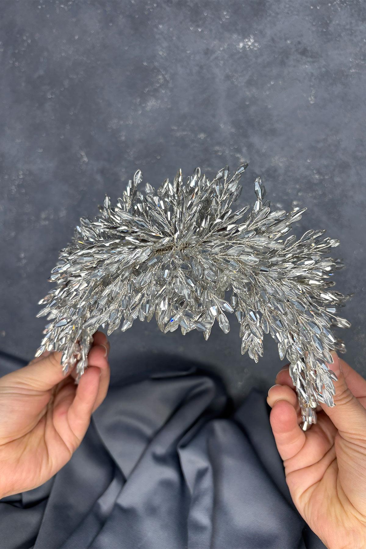 Silver Gray Eva Heavily Beaded Bridal Henna Tiara