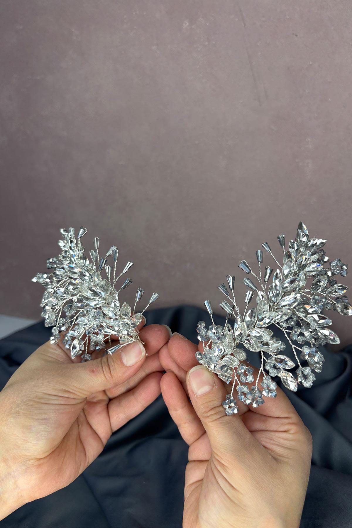 Silver Grey Selis Double-Sided Bridal Henna Tiara Hair Accessory