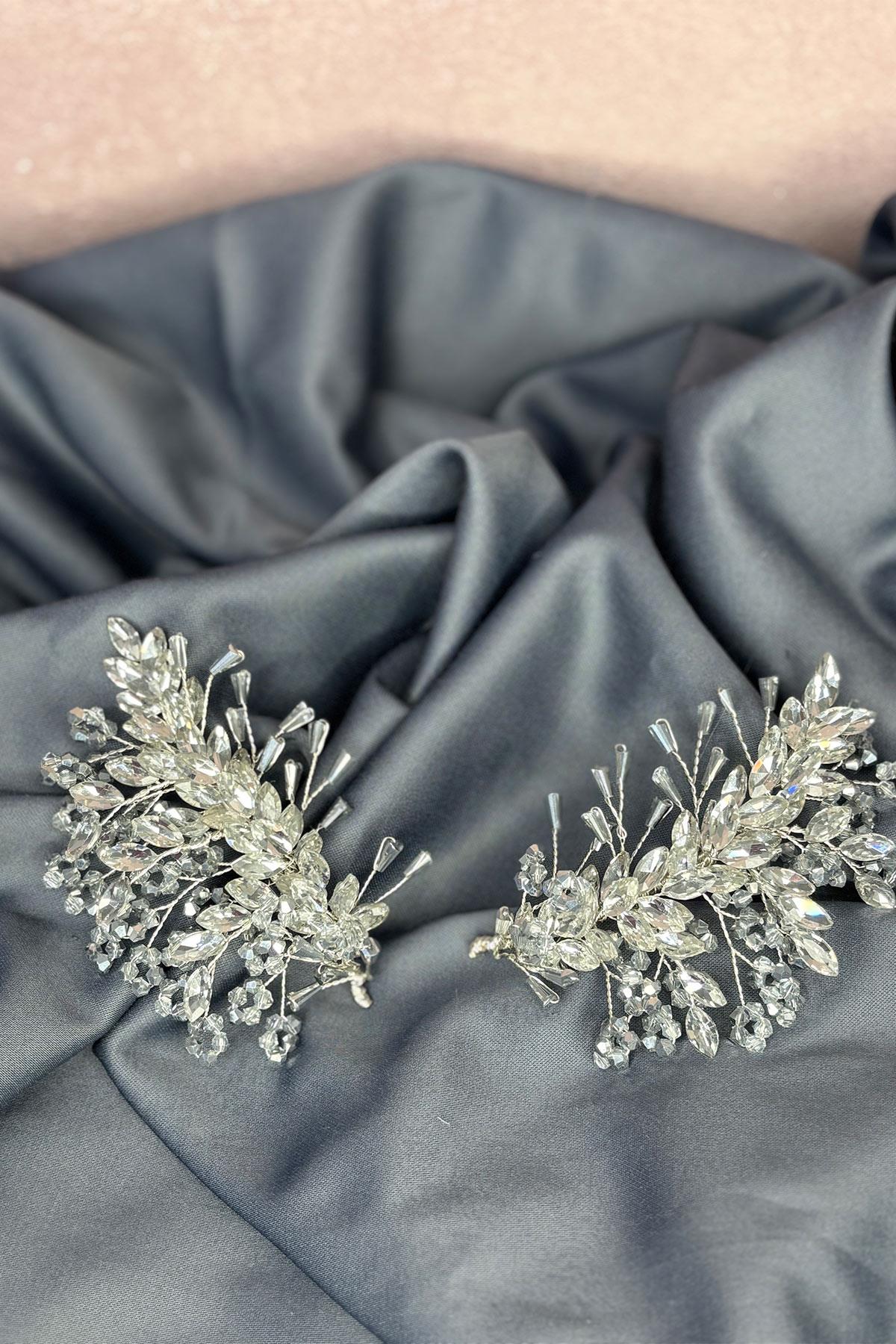 Silver Grey Selis Double-Sided Bridal Henna Tiara Hair Accessory