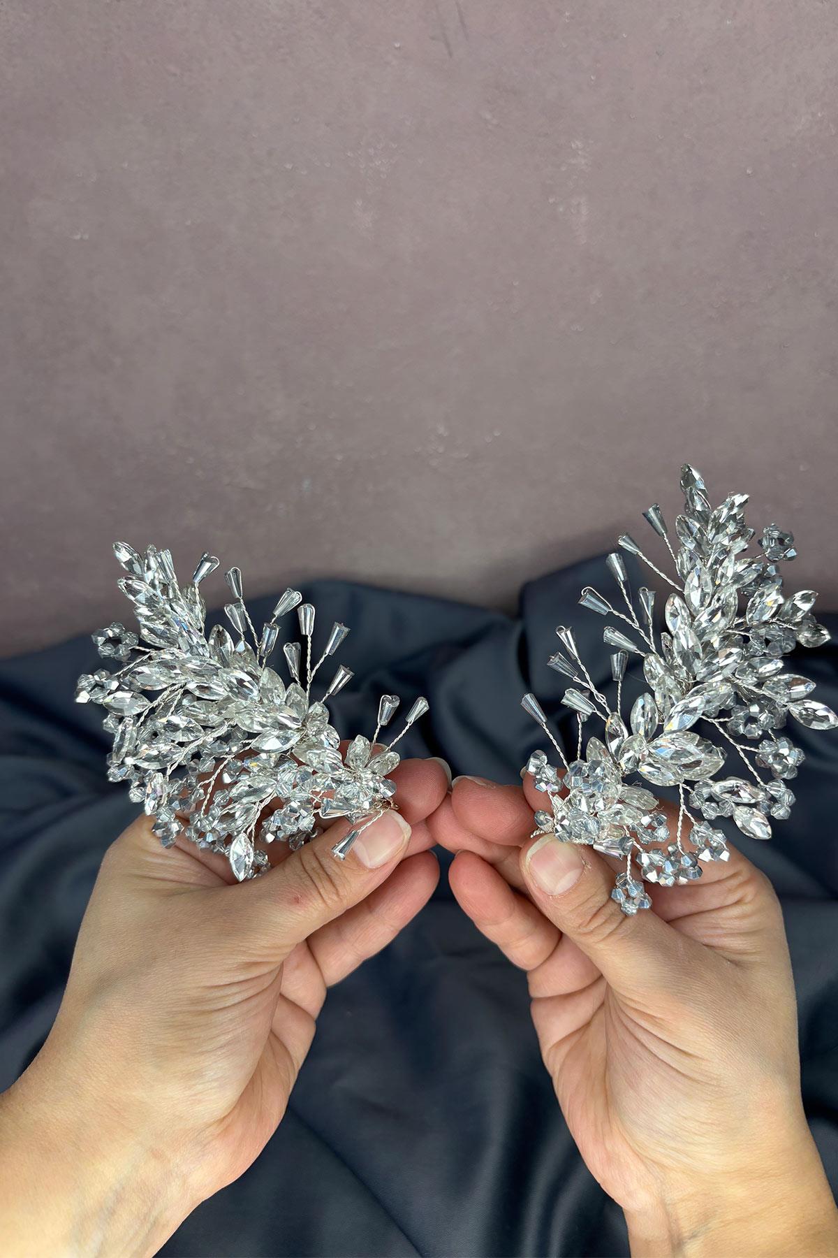 Silver Grey Selis Double-Sided Bridal Henna Tiara Hair Accessory