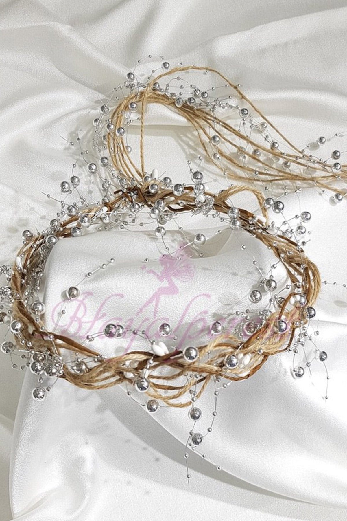 Straw Crown With Silver Pearls