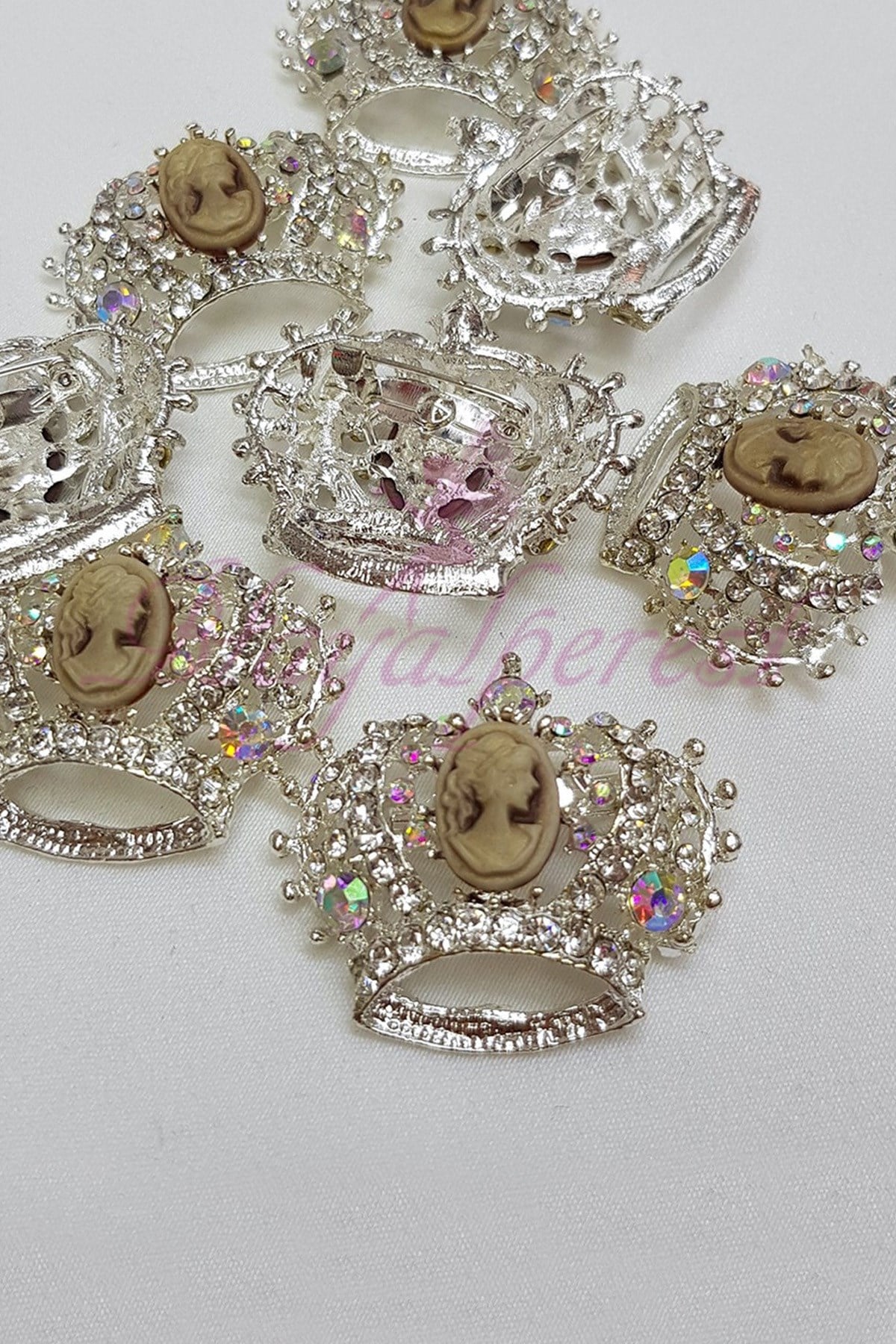 Silver Madame Coco Crown Crystal Brooch