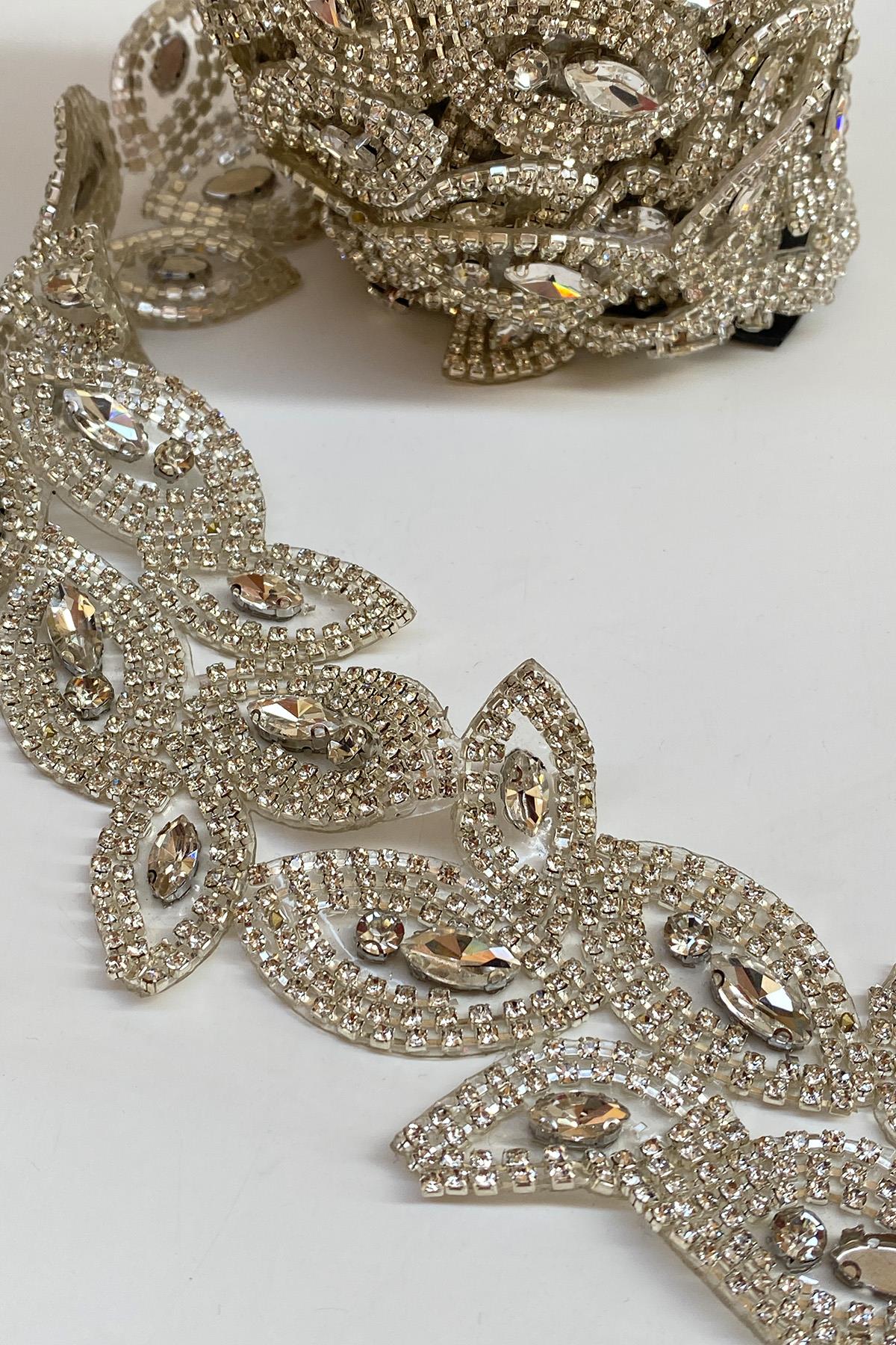 Silver Shiny Beaded Wide Iron-On Ribbon Border Sconce