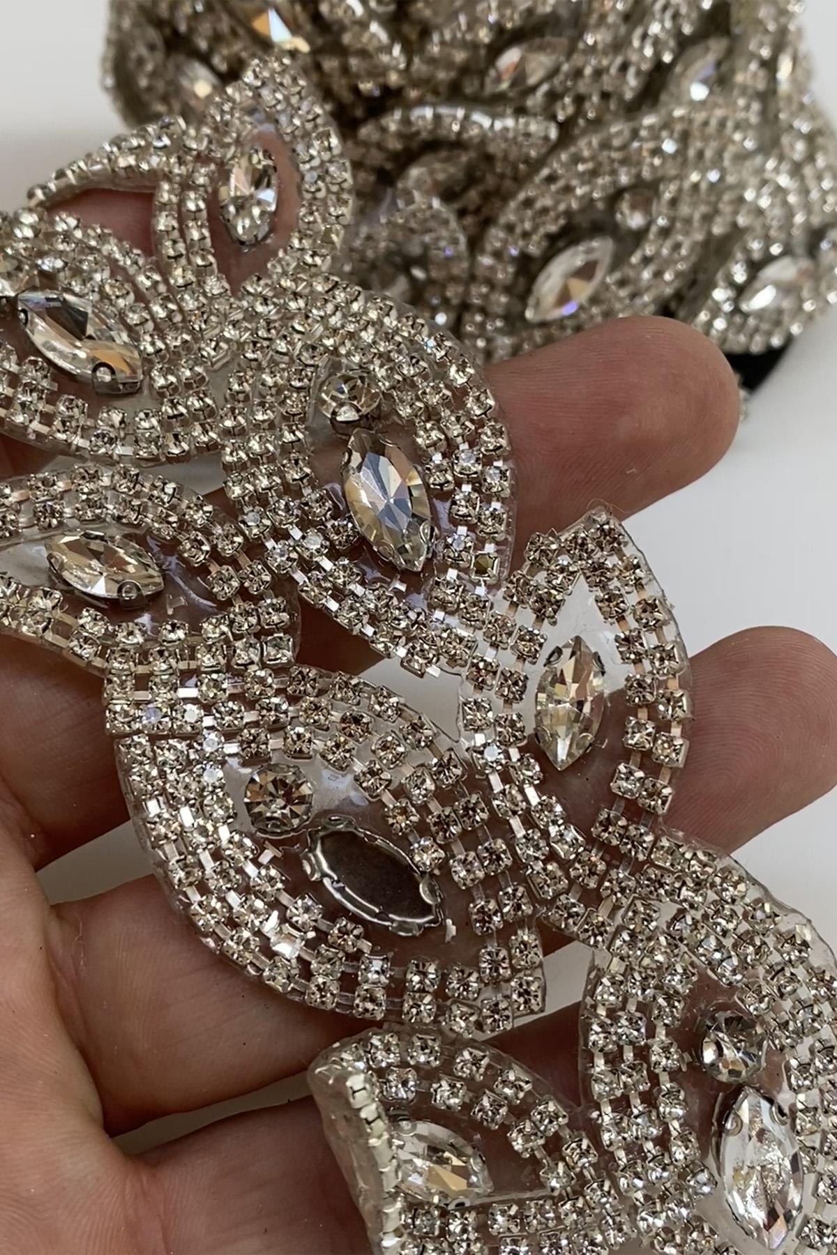 Silver Shiny Beaded Wide Iron-On Ribbon Border Sconce