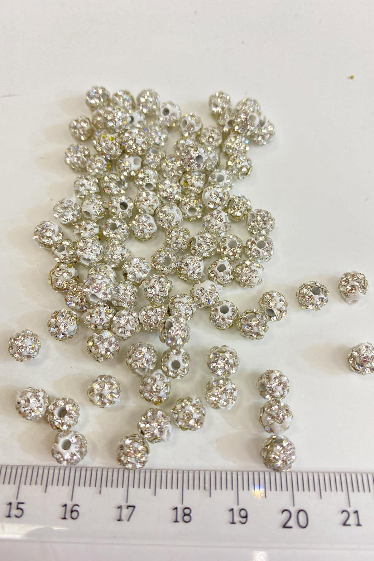 Gümüş Parlak Taşlı Boncuk 6 mm