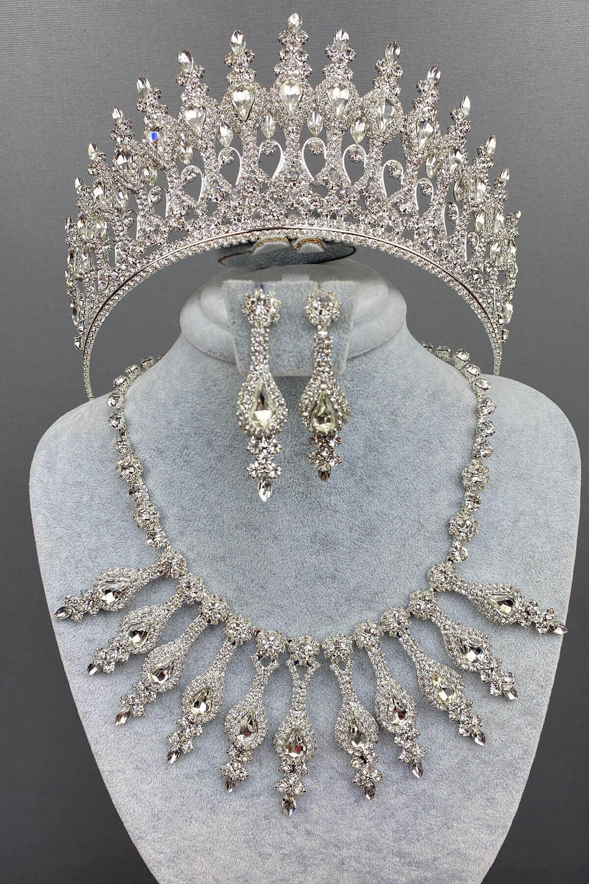 Silver Color Henna Bridal Henna Crown Necklace Earring Set